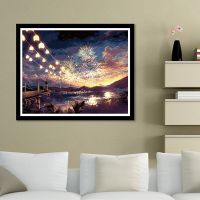 diy数字油画别墅风景古典烟火季节手绘涂色减压填色装饰壁画40*50 5208烟火季节 40x50无框[只有画布+颜料画
