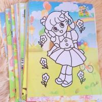 儿童水彩画填色画颜料画涂鸦画油画套装幼儿园DIY手工画涂色画卡 20张单画+无颜料-随机图案