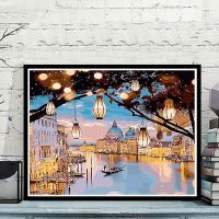 数字油彩画diy油画城市风景夜景手绘填色客厅装饰画挂画 宫灯夜明 146-宫灯夜明 40*50绷好内框1.6cm厚