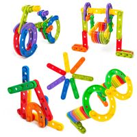 多功能条形拼搭积木 幼儿桌面玩具 启蒙益智积木拼插扣按百变积木 条形积木100件 收纳袋装