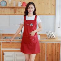 围裙女双层防水防油无袖罩衣时尚新款餐厅清洁夏季工作服家用围裙 小碗双层围裙酒红