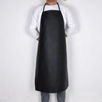皮革围裙防水防油软皮水产加厚耐磨男女士厨房加中长款耐酸碱围兜 皮黑色围裙100*65cm 1条