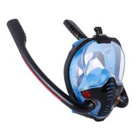 浮潜三宝全干式浮潜面罩呼吸管自由成人全脸潜水镜游泳设备套装 黑蓝骑士-S/M码