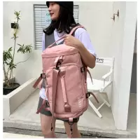 短途手提旅行包两用双肩包女大容量男轻便防水多功能休闲旅游背包 粉色双背旅行包