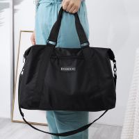 手提旅行袋可套拉杆箱旅行包行李包防水健身包待产包衣服收纳包 黑色(长44宽16高37cm) 干湿分离款(有单肩带)