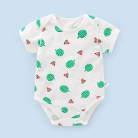 咔咔熊猫婴儿短袖无骨连体衣夏装薄款女宝宝三角哈衣爬服男新生包 Y4377西瓜满印 59CM