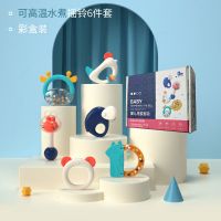 婴儿玩具可水煮牙胶手摇铃0-6个月新生宝宝摇铃可咬手抓安抚0-1岁 [彩盒装]6件套 可高温水煮摇铃