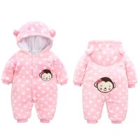 新生婴儿儿衣服秋冬加厚宝宝连体衣初生冬季棉衣连脚外出0-1岁3月 【加棉加厚】不连脚粉色猴子 59(建议0-2月)