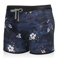 盖浪加护垫防尴尬印花潮男平角镂空泳裤带网眼速干平角男泳裤泳衣 H961 蓝底白花 S