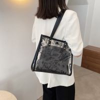 夏天大容量透明果冻包包女2021新款时尚洋气手提包子母单肩托特包 黑色