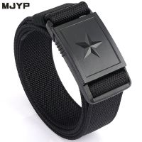 户外磁力自动扣战术腰带男士潮流休闲帆布皮带五角星工装迷彩裤带 黑色