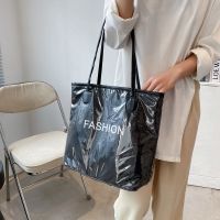 韩国透明果冻防水帆布包女单肩大包文艺学生百搭手提大容量购物包 黑色