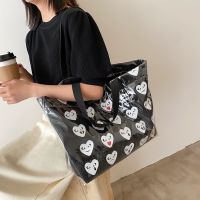 果冻透明包帆布包包女2021新款潮韩版百搭单肩手提包大容量托特包 黑色