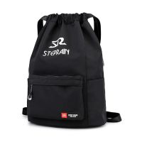 新款抽绳双肩包男女通用大容量旅游背包学生书包户外休闲旅行包包 黑色