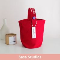 时尚简约韩国帆布水桶包休闲百搭妈咪包随身便携午餐饭盒袋手拎包 红色(敞口款)