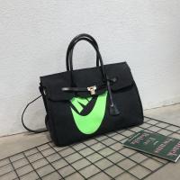 新款NK包Brikin45手绘铂金帆布包绿色手提包小白同款托特包潮牌包 绿标色