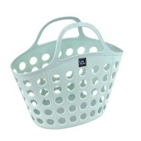 手提篮沐浴洗浴篮子收纳篮洗澡用的塑料洗漱篮浴室提篮家用学生软 蓝色小号