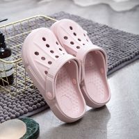 增高洞洞鞋女凉拖夏外穿ins潮6cm厚底老爹防滑高跟时尚松糕沙滩鞋 升级款厚底平跟粉色 38/39