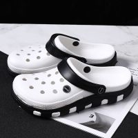 洞洞鞋男夏季新款外穿包头拖鞋男时尚百搭韩版潮流沙滩凉拖鞋男 黑白 36 运动鞋码