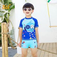 361度儿童泳衣男童分体平角泳裤中大童宝宝亲肤舒适透气游泳装备 蓝色 6# [建议体重13-26斤]