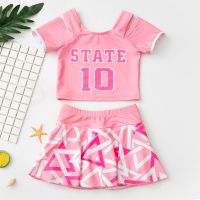 儿童泳衣女童中大童宝宝裙式分体2021新款温泉游泳衣女孩可爱泳装 粉色(泳衣+裙裤) L(建议98-108cm、22-3