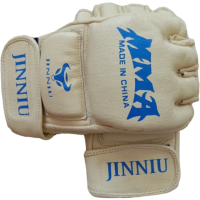 全真皮半指拳击手套成人搏击训练散打格斗MMAUFC拳击打沙袋泰拳套 黄色蓝色图标不带拇指 均码