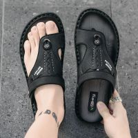 驾车凉鞋男软皮夏季外穿两用凉鞋休闲拖鞋2021新款男士软底沙滩鞋 Y12黑色 38