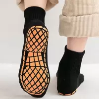 加厚专用蹦床袜子秋冬保暖中筒防滑袜成人地板袜大人毛巾袜早教袜 黑色 儿童1-4岁27码2双装