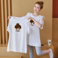 洋气孕妇夏装套装外出时尚款夏天怀孕衣服两件套孕妇装小个子上衣 白色大眼萌娃[单上衣] M[80-120斤]