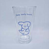 玻璃杯带盖耐高温卡通杯子水杯带吸管果汁杯女随手杯ins风闭眼入 蓝色小狗(单杯款)