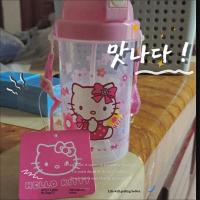 hello kitty 保温吸管杯卡通不锈钢学生水杯水壶儿童防漏保温杯子 透明吸管杯粉色送铅笔5支