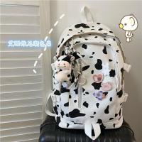 书包女ins森系百搭学生高中生超火背包男潮流韩版大容量双肩包 奶牛纹普通版[普通面料无加固] 单包[ 无挂件无徽章]