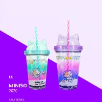 MINISO名创优品星球系列水晶球吸管杯大容量卡通儿童注水杯随手杯 星球系列猫耳盖双层吸管杯320mL混