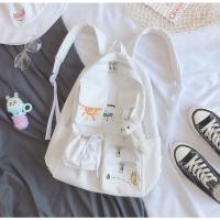 日系书包女学生韩版原宿初中帆布背包高中大学大容量ins风双肩包 白色+收藏送小礼物 单个书包