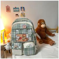 书包女小学生三到五六年级夏天格子可爱少女高中学生初中生双肩包 高级版绿色 不带挂件