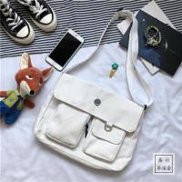 日系暗黑风星球斜挎包 韩国ins文艺工装港风帆布包男女原宿邮差包 白色前2个兜