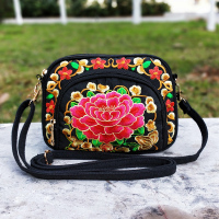 民族风包包女2021新款云南绣花包单肩斜跨包刺绣包帆布包布艺小包 小号 红牡丹