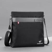 锋豹袋鼠男包牛津布单肩包商务休闲斜挎包韩版潮流背包男竖款挂包 黑色