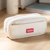 大容量笔袋 ins韩版少女心收纳袋日系简约笔袋初中学生帆布文具盒 米白色[简约大容量] 单个装