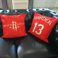 NBA科比库里棉麻抱枕快船威少杜兰特篮球靠垫乔丹骑士艾佛森靠枕 火箭队哈登(双面) 45x45cm(枕套)