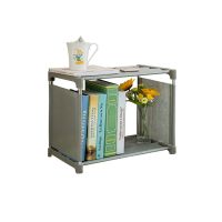 简易书架多层落地置物架学生桌上书柜儿童简约现代玩具储物收纳架 两层一格灰色[带后围布]