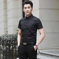 夏季兄弟装短袖衬衫男伴郎团服修身长袖白衬衣合唱团演出表演礼服 [单件装]黑色 短袖+领结 S [建议70-80斤]