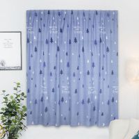魔术贴免打孔窗帘卧室飘窗小清新少女窗出租房粘连式遮光窗帘成品 冰雪树-不带纱 宽0.5米*高0.7米