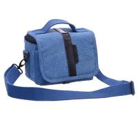 帆布微单相机包佳能EosM10M100M200M便携帆布单肩摄影包 蓝色
