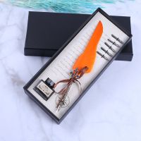 欧式复古羽毛笔套装哈利波特蘸水钢笔礼盒装实用生日礼物送男女生 (桔黄-鹅羽)皇冠-黑盒