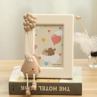 韩式可爱老鼠摆台7寸宝宝卡通相框创意儿童办公室桌面萌宠像框 胖胖鼠 竖 米白 7寸相框