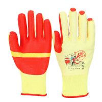 牛郎星NL198耐磨工作加厚橡胶片防割软胶皮防滑工作劳保手套 牛郎星NL198黄纱红12双