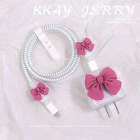 小仙女蝴蝶结 苹果数据线保护套20W手机充电器头11缠绕绳防折断12 20W透D玫红蝴蝶结59#(T四套)