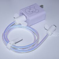 华为手机P30pro/p40pro mate30数据线保护套荣耀V30充电器保护线 白暴力熊 三件套