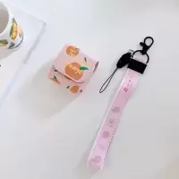 粉色少女皮质苹果airpods2保护套无线蓝牙耳机硅胶手绳蜜桃橘子潮 皮质 橘子款+同款手腕绳